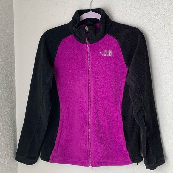 The North Face Fleece Purple Black Zip Pockets Logo Women’s Jacket Size M - Picture 1 of 10